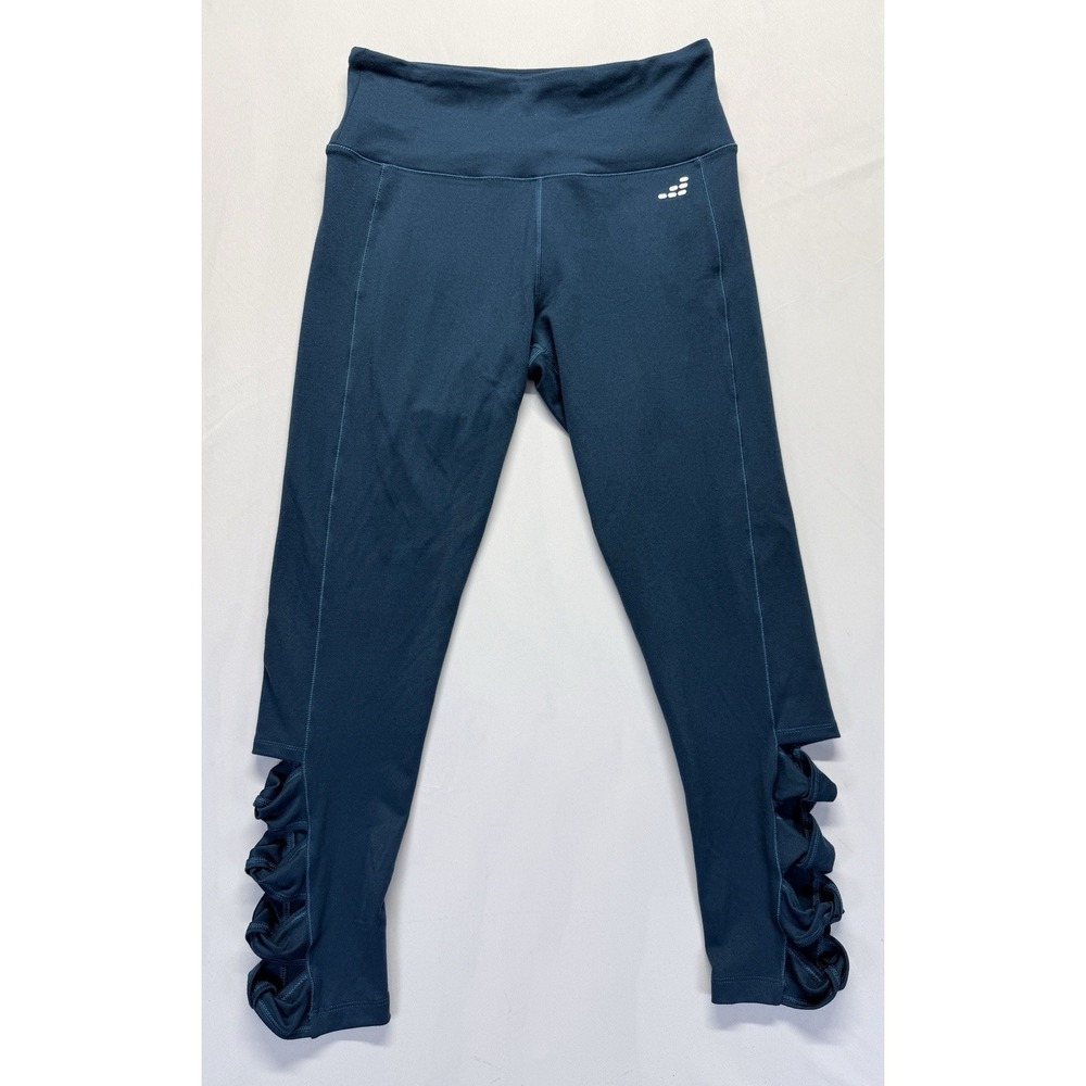 BCG Leggings Womens Medium Teal Stretch Lattice Cutout Ankle Gym Training Yoga